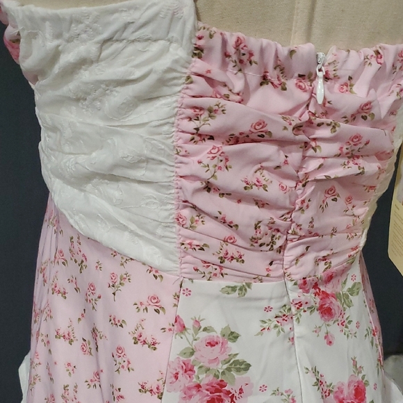 Ebossy Pink and White Barbiecorw Floral Halter Dress Size S - Picture 7 of 15